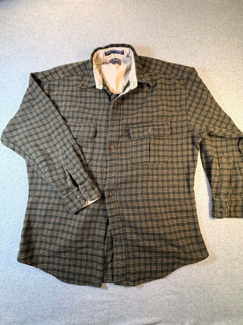Vintage Chaps Ralph Lauren Plaid Wool Blend Long Sleeve Flannel Shirt Men's L